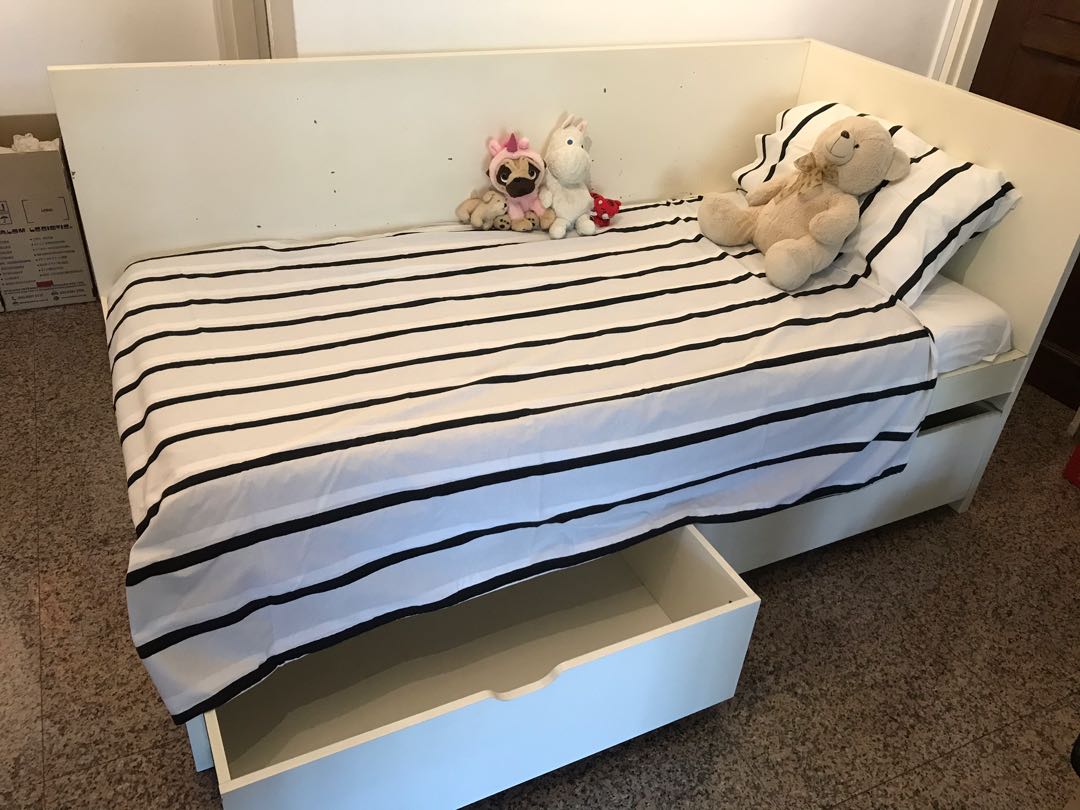 IKEA ODDA small bed w/pullout storage & mattress, Furniture & Home
