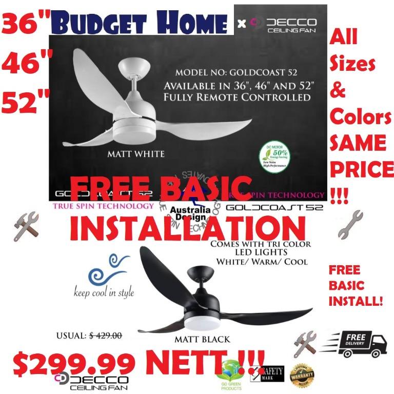 Decco gold coast DC ceiling fan///ceiling fan with installation///fan