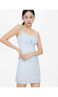 Pomelo gingham square neck baby light blue fitted dress