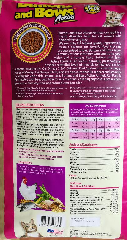 Buttons and Bows Active Cat Food Makanan Kucing 18kg
