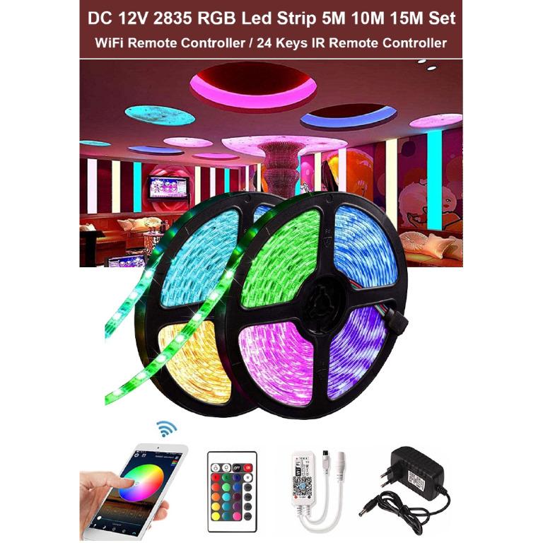 RGB LED Strip Light RGB 5050 SMD Flexible Ribbon fita led light strip RGB  5M 10M 15M Tape Diode DC 12V Remote Control Adapter