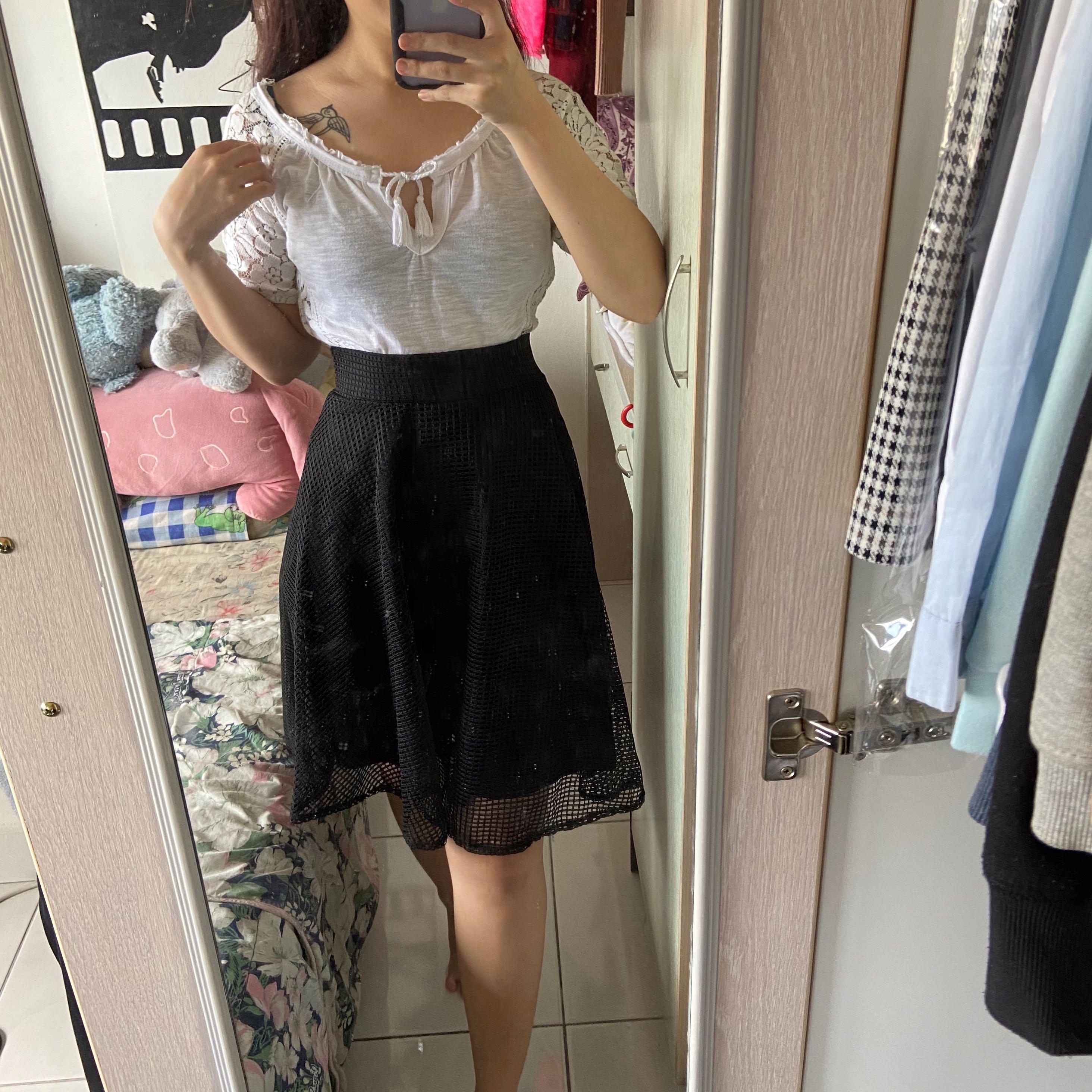 high waisted midi skater skirt