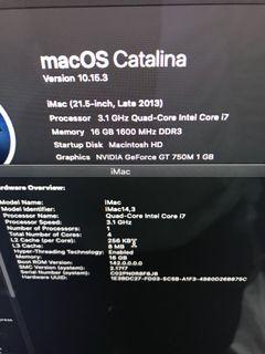 IMAC 21.5吋 3.1GHz i7 攻頂高配版 16GB RAM Fusion 四核 獨立顯示卡