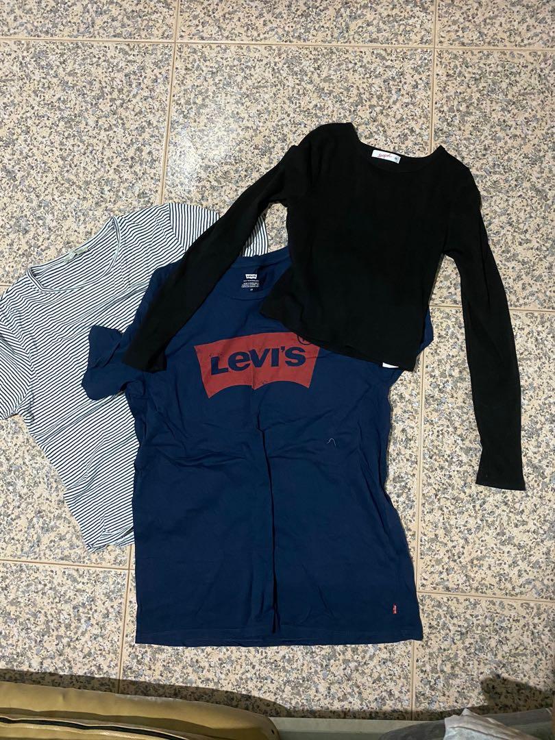 basic tops (Category: Other Tops) located in Singapore. Submitted by clearitpls (Listing ID 1000200028, Image 1). Description: oversized striped top from zara levis blue oversized tee black long sleeved top from supre BNWT dm for more info! mailing +$2.50.
