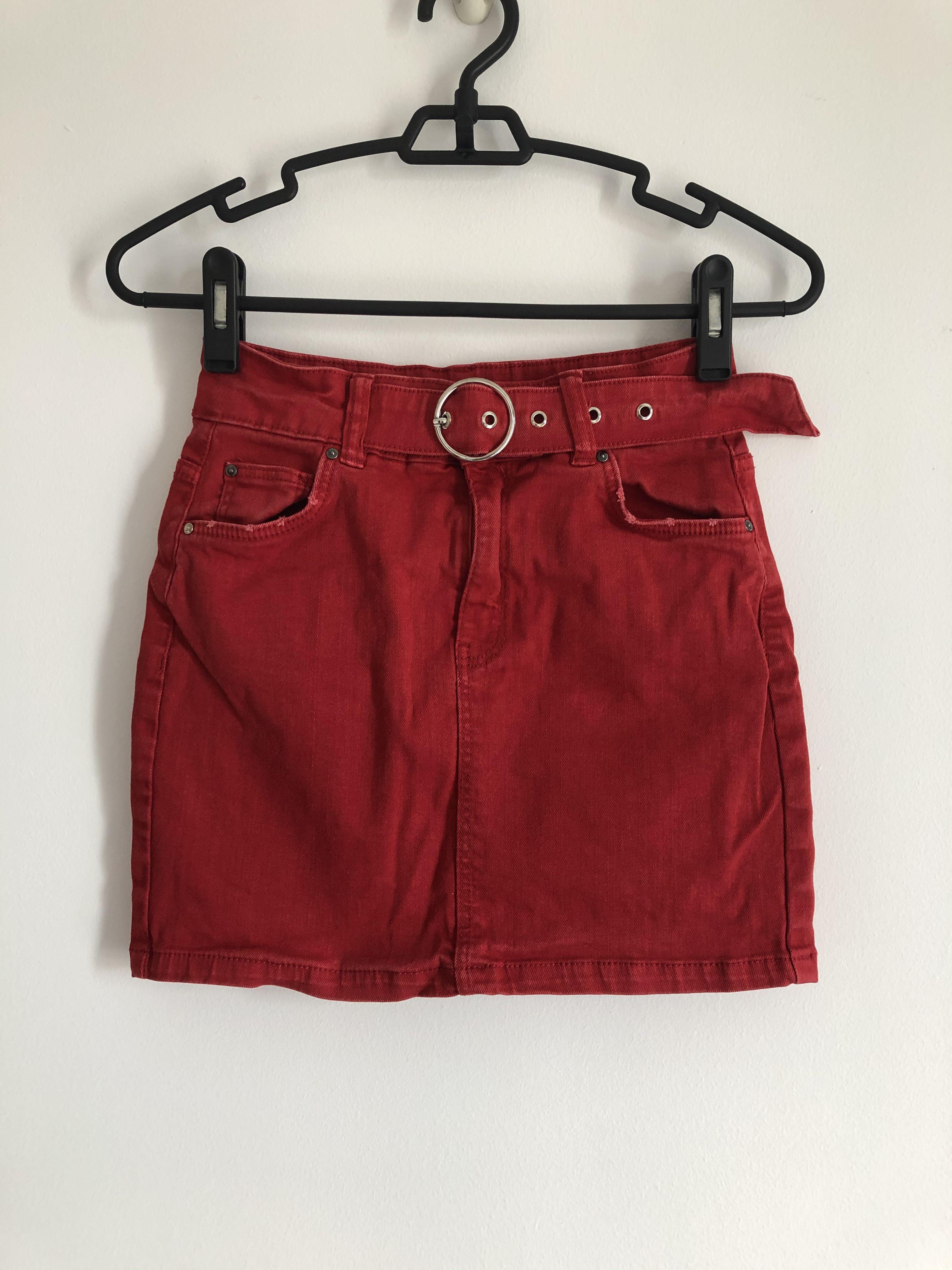 Bershka Red Denim Skirt, Women's 