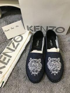Kenzo 39號經典熱門牛仔藍刺繡虎頭草編鞋