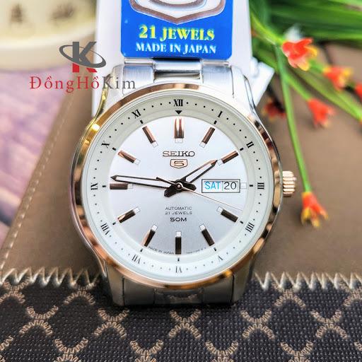 MADE IN JAPAN Seiko 5 SNKP12J1 SNKP12J SNKP12 SNKP Automatic Silver Stainless Steel with Rose Gold Bezel Analog Men s Watch