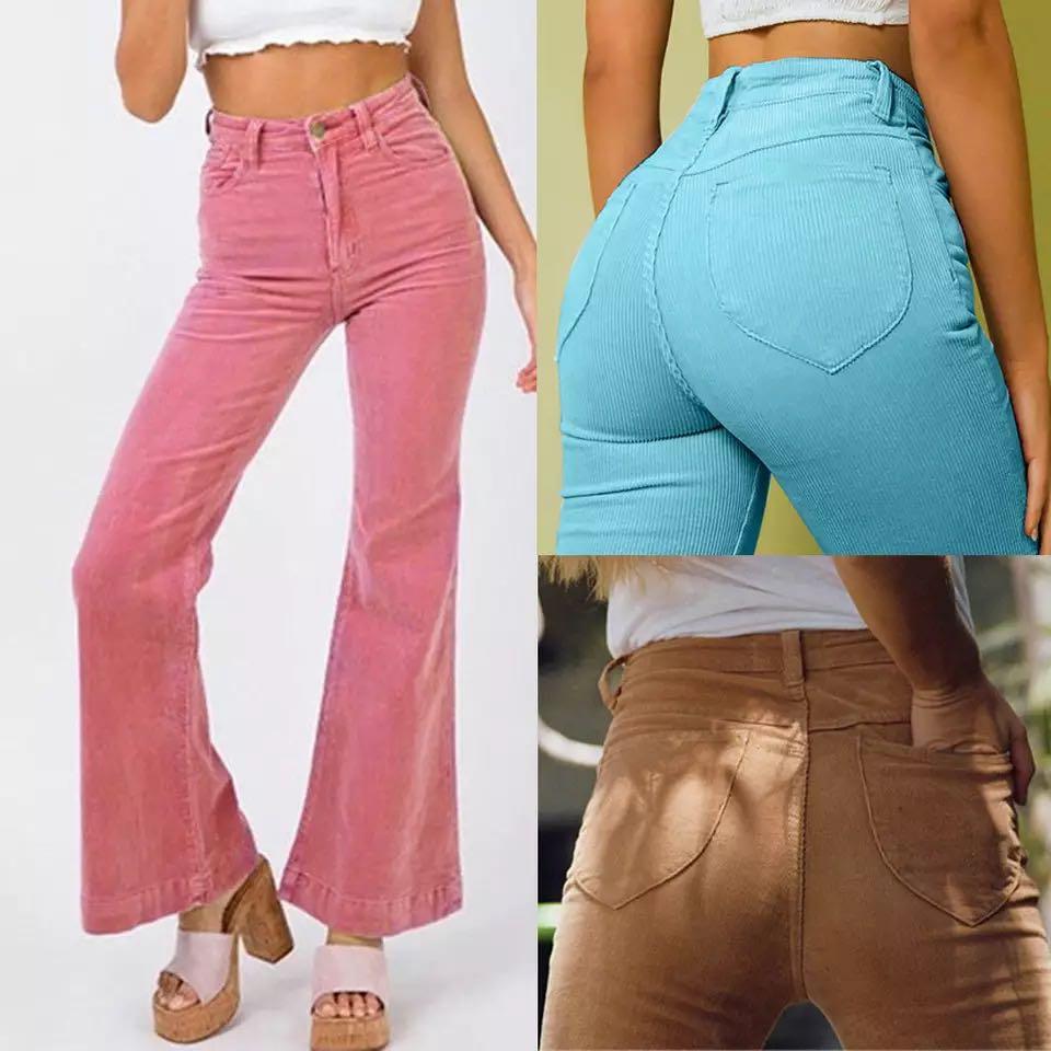 pink corduroy flare pants