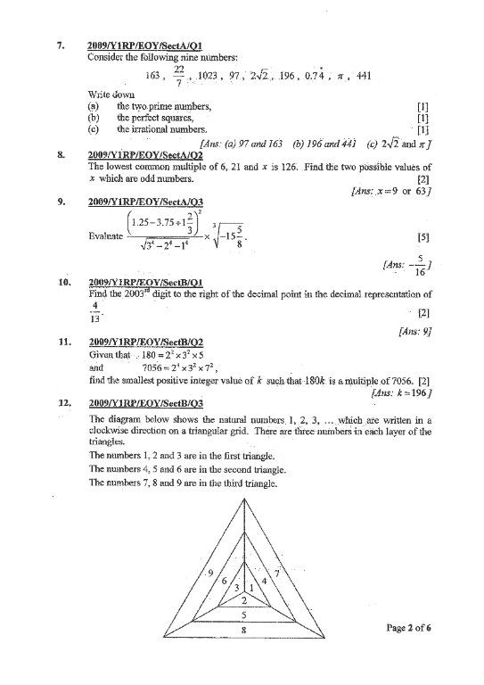 RI Sec 1 / Sec 2 / Sec 3 / Sec 4 / IP Math / Chemistry / Physics ...