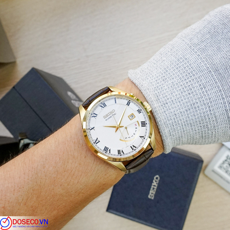 Seiko Kinetic SRN074P1 SRN074P SRN074 SRN White Dial Brown Leather