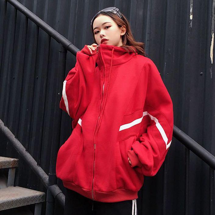 Red best sale jacket hoodie