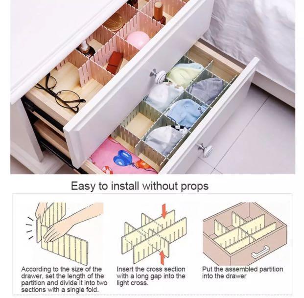 ADJUSTABLE GRID DRAWER DIVIDERS (4PCS), Furniture & Home Living, Home