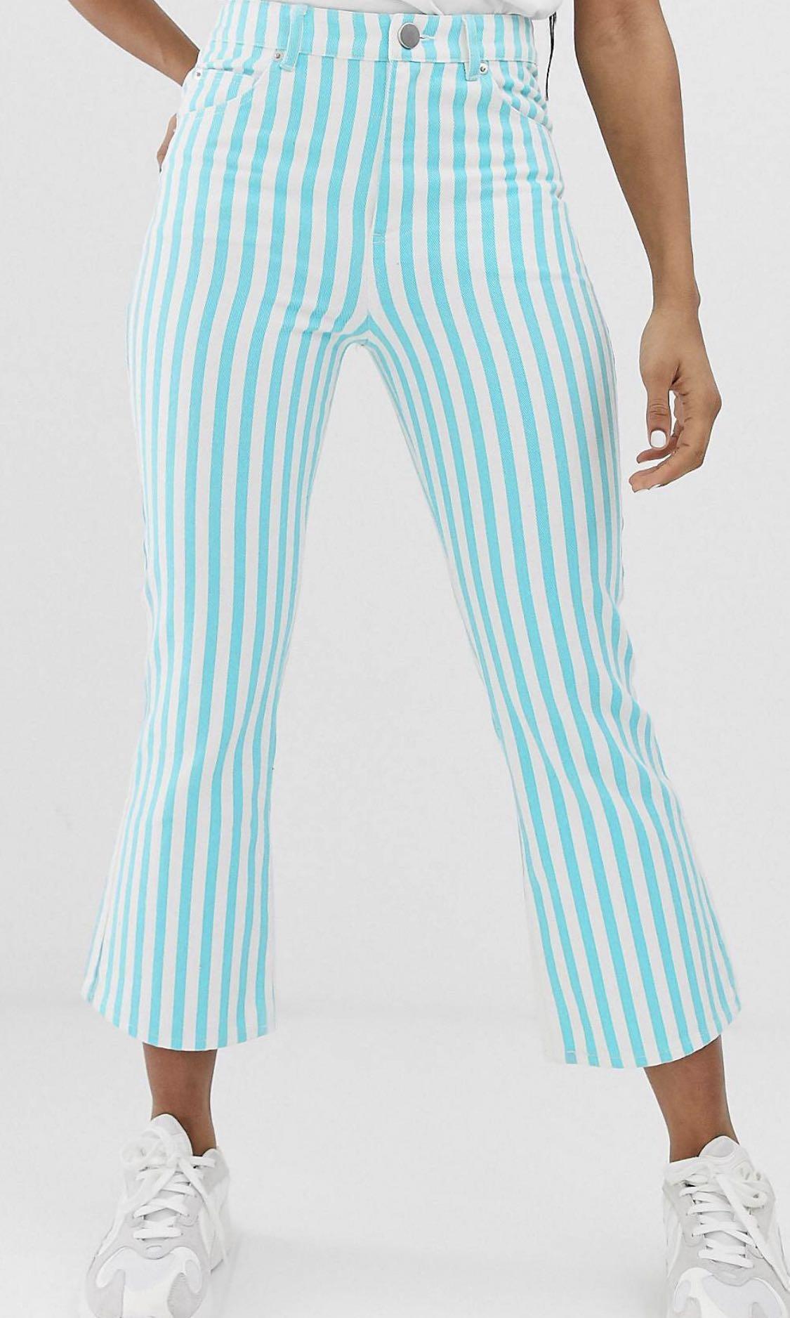 ASOS DESIGN Egerton rigid crop flare turquoise stripe
