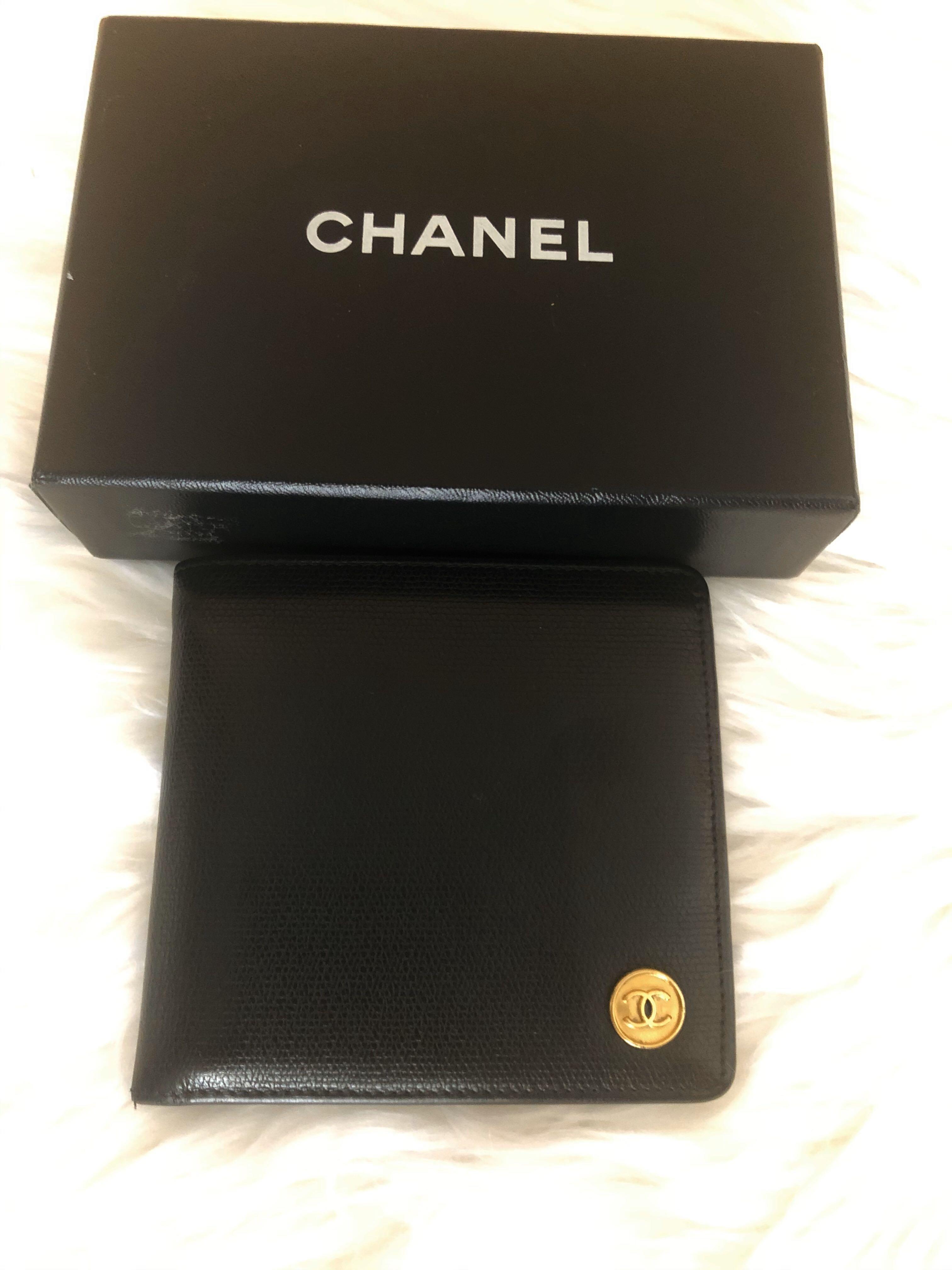 Authentic Chanel Men's Bi-fold Wallet, calf leather, with hologram