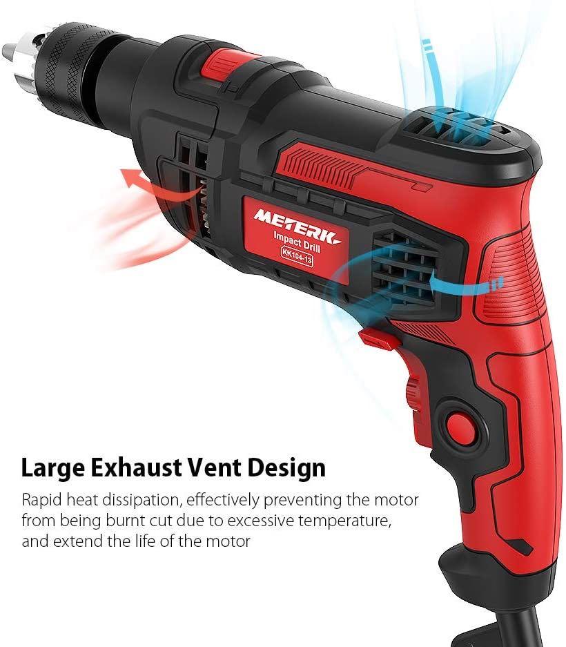 Hammer Drill Meterk 7.0 Amp 1 2 Inch Corded Drill 850W 3000RPM Dual Switch Between Impact Drill and Electric Drill With Adjustable Speed for Drilling Wood Steel Concrete Plastic DIY Drilling Furniture...