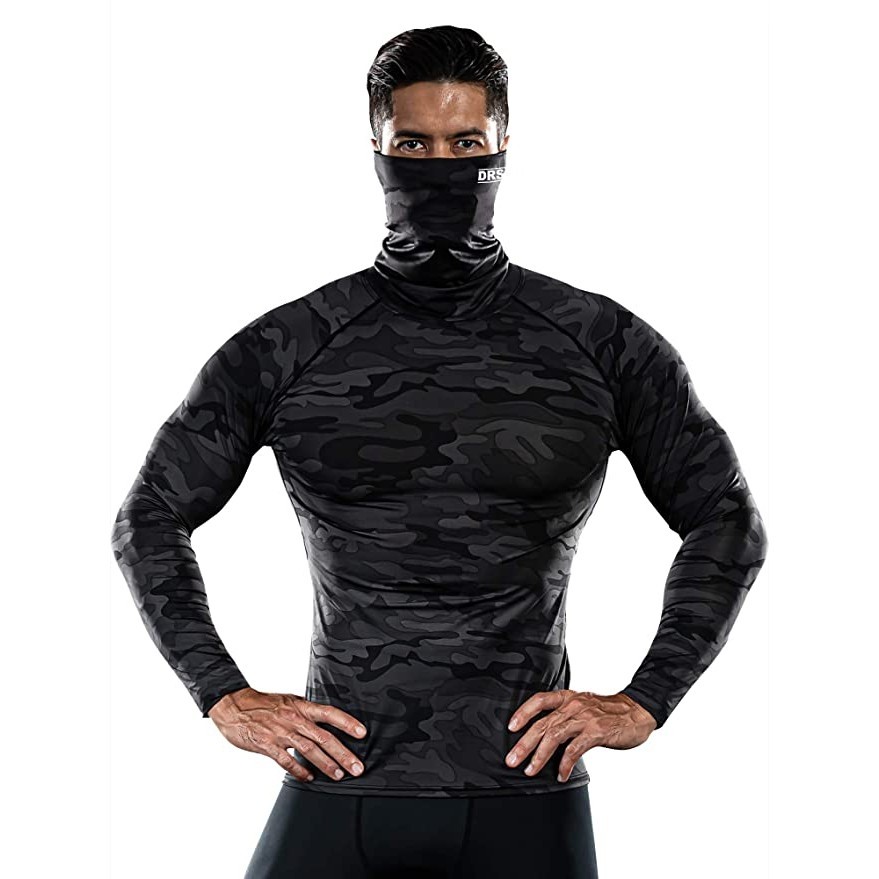 Men Turtleneck Mask Compression Tee, Sports, Sports Apparel on Carousell