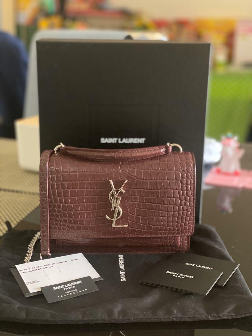 Saint Laurent Sunset Crocodile-Embossed Mini Bag