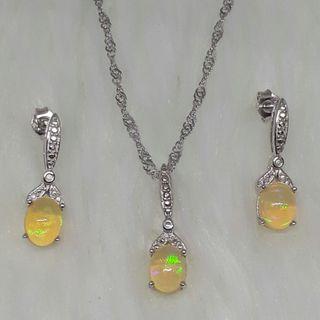 8x6mm Ethiopian Fire Opal S925 Sterling Silver set of Earring and Necklace