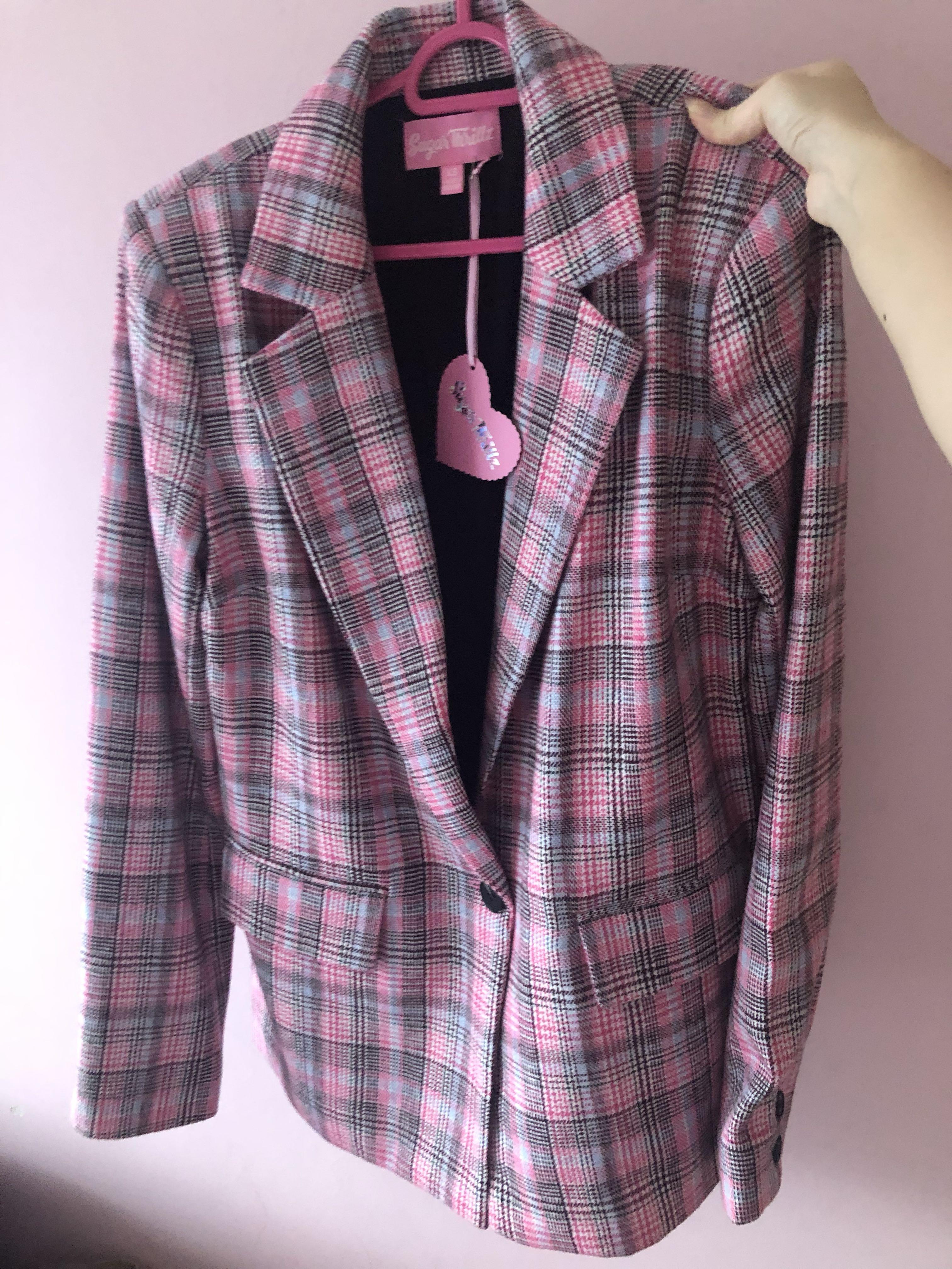 Pink plaid blazer Clearance