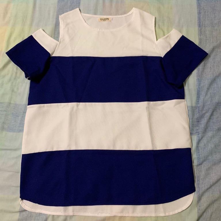 navy blue and white striped dress plus size