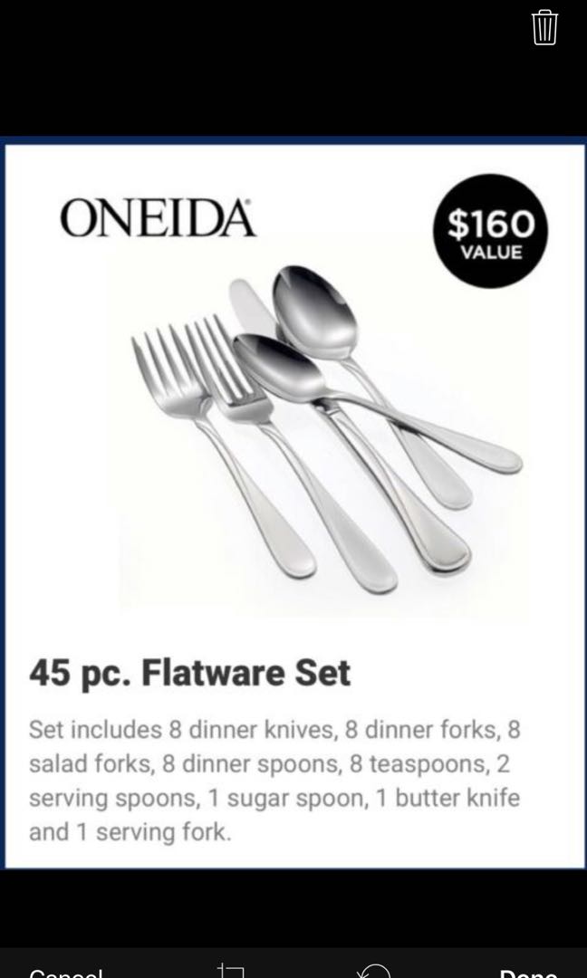 BRAND NEW. Oneida Stainless Steel 45 Pcs Flatware  Set.