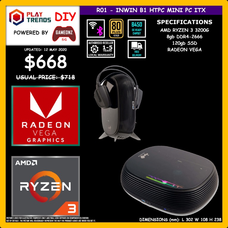 FREE DELIVERY!! INWIN B1 MINI PC HTPC AMD RYZEN 3 3200G BUILD ITX ...