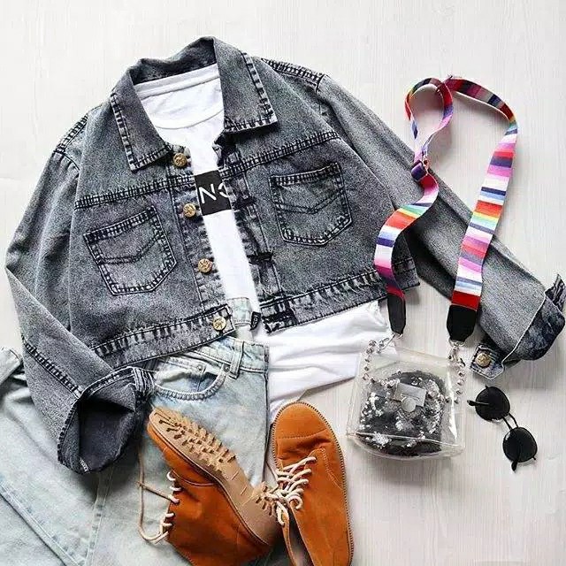 Jaket Jeans Dark Snow Acid Crop Keans 