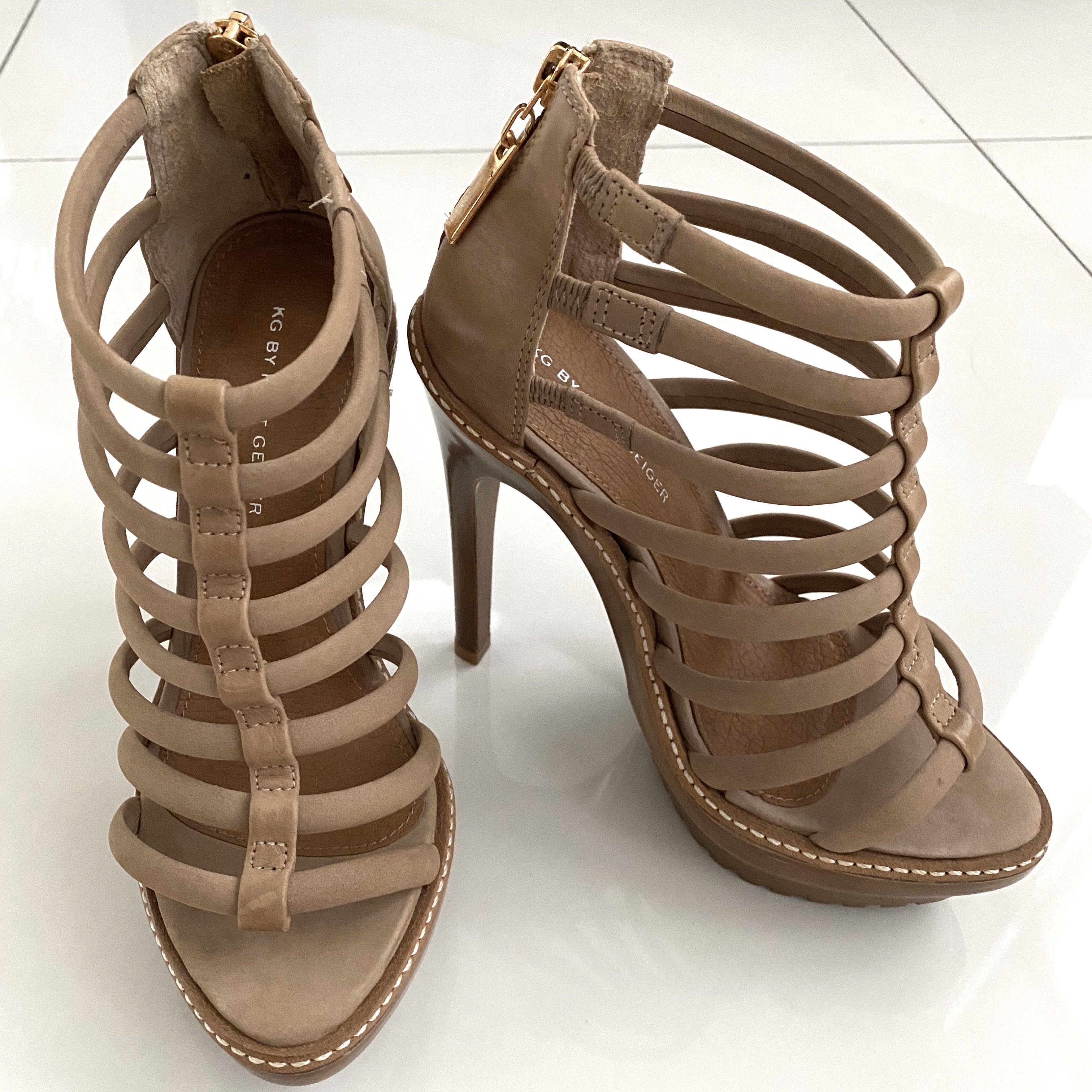 New Kg By Kurt Geiger Tan Suede Strappy Heels Pumps Women S Fashion Footwear Heels On Carousell