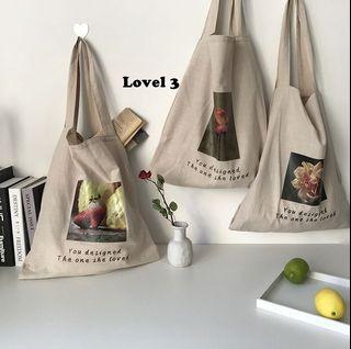 Lovel 3 Beige Gray Canvas Tote Bag