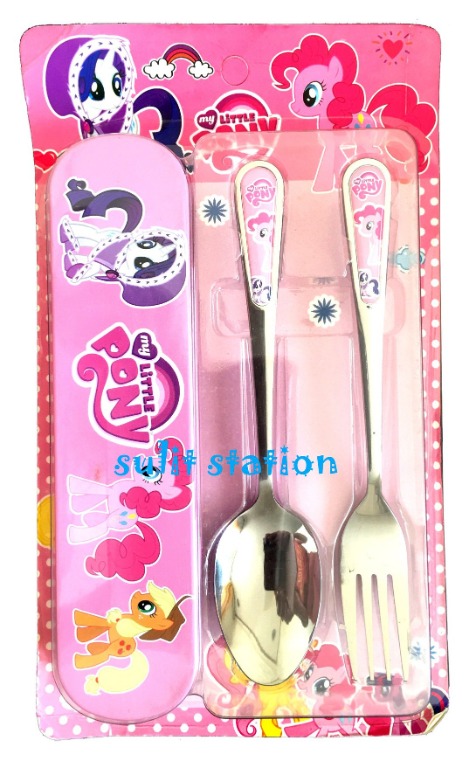 MLP MY LITTLE PONY SCHOOL FOOD STAINLESS STEEL FORK SPOON with STORAGE ...