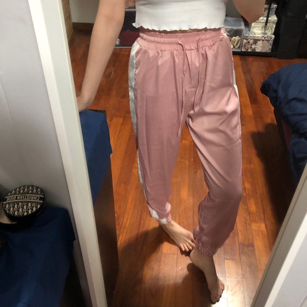 white satin joggers