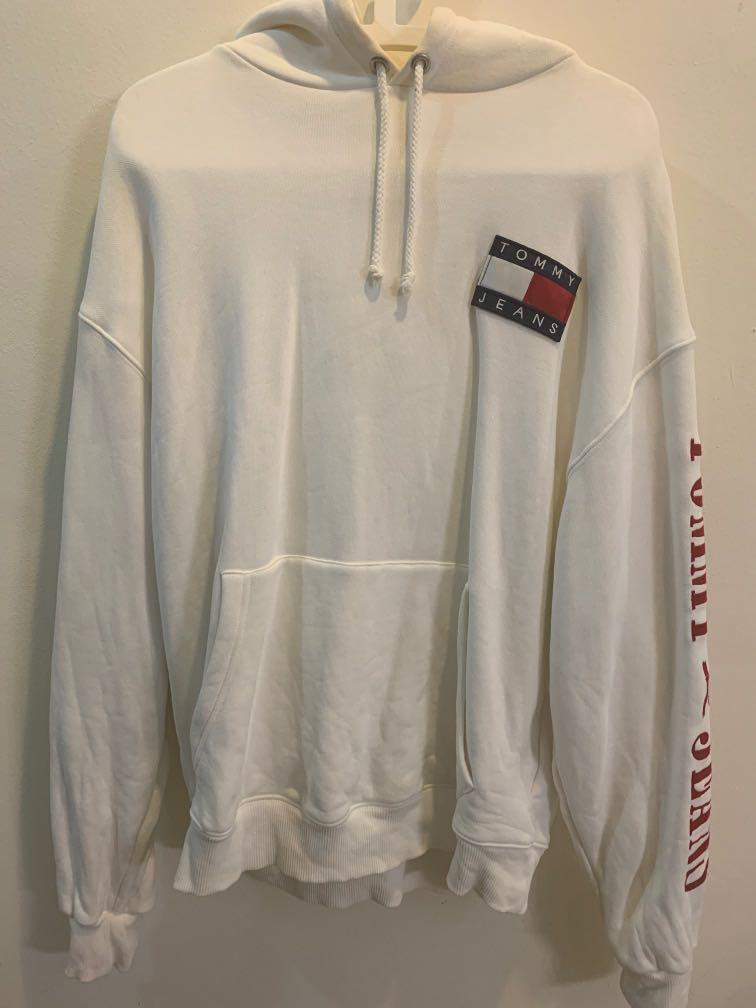 Tommy Hilfiger Spellout Country Flag Hoodie Sweatshirt White RARE Mens