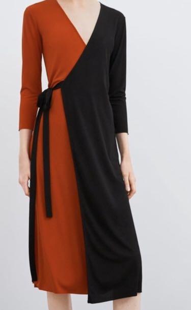 zara orange wrap dress