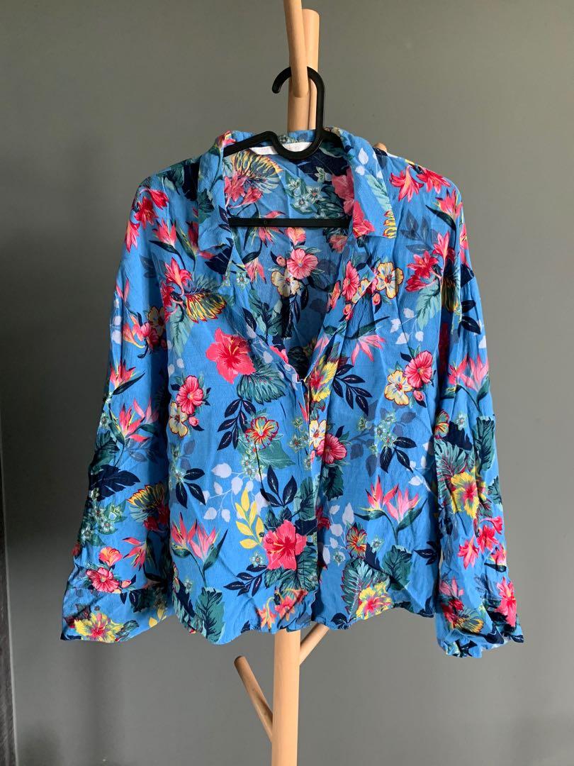 blue floral blouse zara
