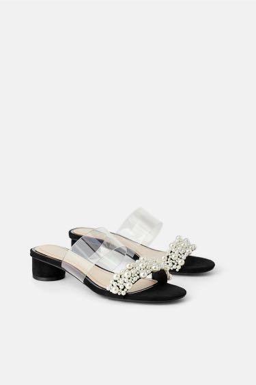 Zara Vinyl and Pearl Heeled Sandals Women s Fashion Footwear