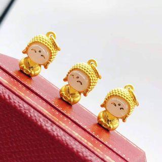 🍰 【Cute Little Buddha pendant】 Solid gold 24k with natural Hetian jade 👍Pendant