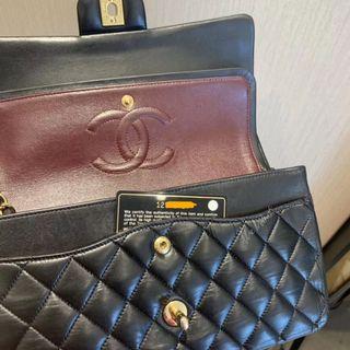 Authentic Chanel Medium Black Lambskin Double Flap Gold Hardware