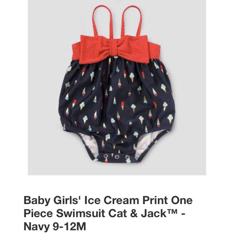 Bnwt Cat Jack Baby Girl Ice Cream Print One Piece Swimsuit 9 12