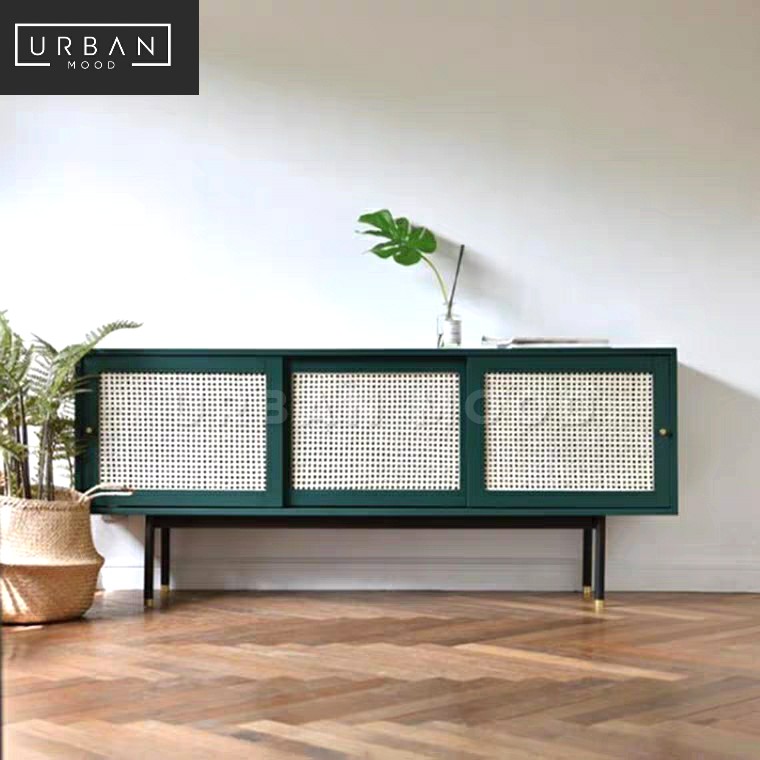 Black rattan shop media console