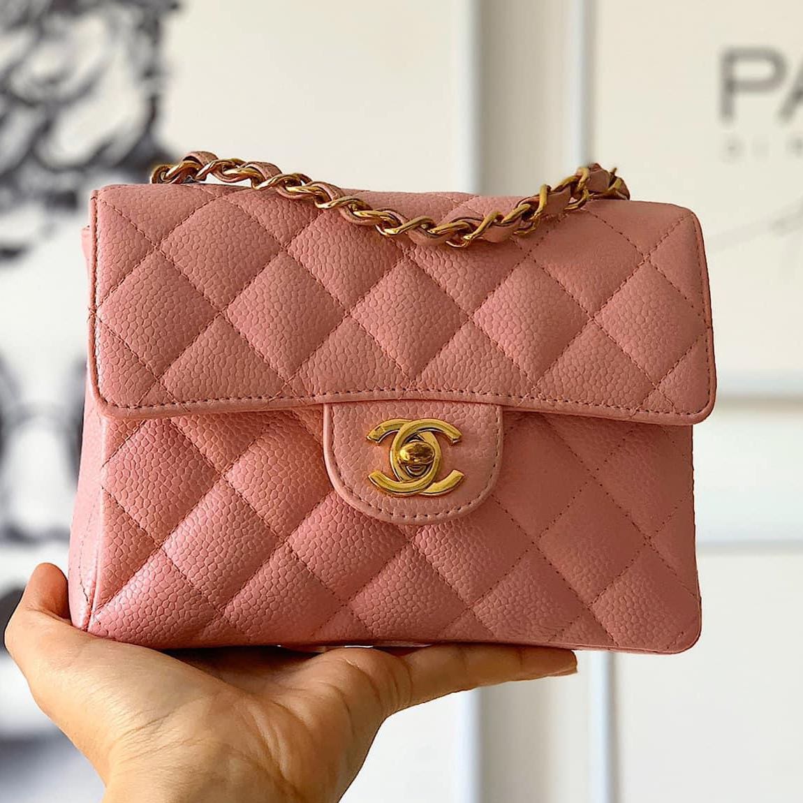 Chanel vintage mini square pink caviar, Luxury, Bags & Wallets on Carousell