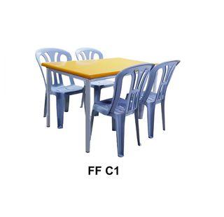 Fibre Glass Cafe Table + 4 Plastic Chair(Yellow Table)