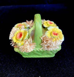 Green Basket Yellow Floral Ceramic Display