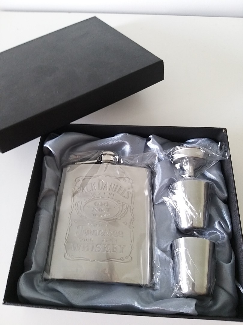 Jack Daniels Hip Flask Flagon Full Set in Gift Box, Everything Else