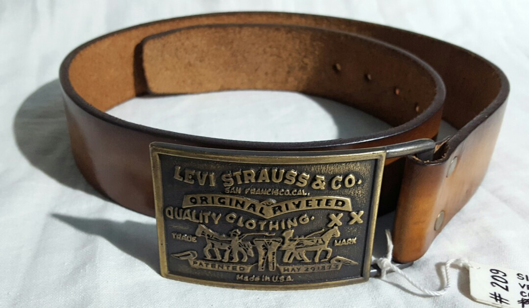 Levis Leather Belt and Brass Buckle Rare Made In USA Vintage