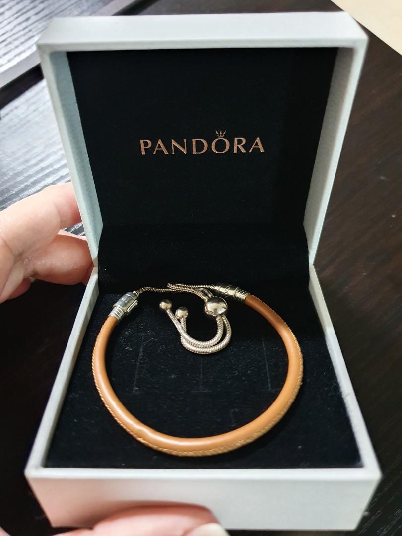 Pandora moments black 2025 leather slider bracelet