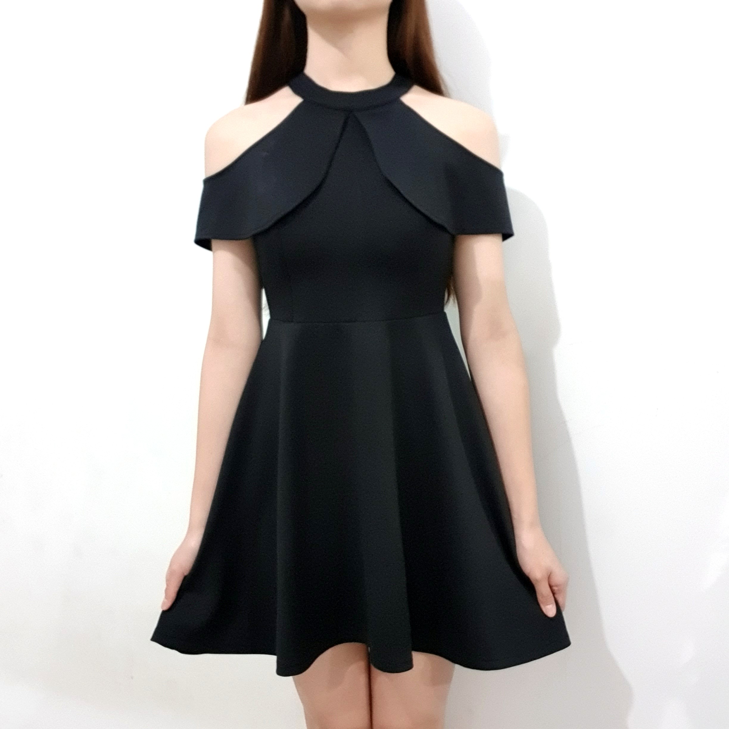 Sabrina Black Dress Hitam Scuba Korea Mini Dress Pesta Casual Fesyen Wanita Pakaian Wanita