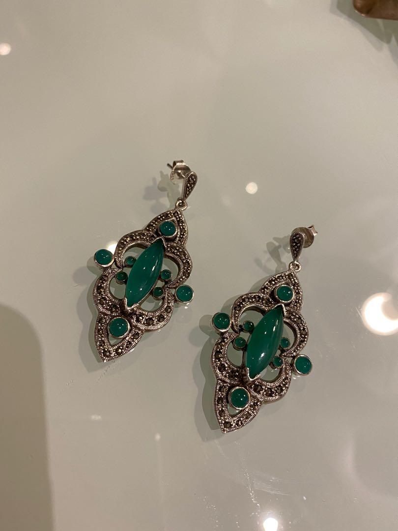 Silver with green hematite stones (Category: Earrings) located in Makati City. Submitted by sbjfer (Listing ID 1005612359, Image 1). Description: Bought in an antique auction in Madrid much more than the price for sale. Real deal..