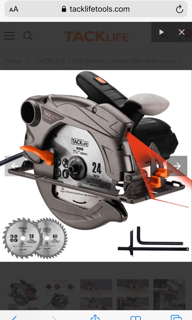 TACKLIFE 7 1 4 Classic Circular Saw With Laser 2 Blades 24T 40T PES01A Hobbies Toys Stationery Craft Craft Supplies Tools on Carousell