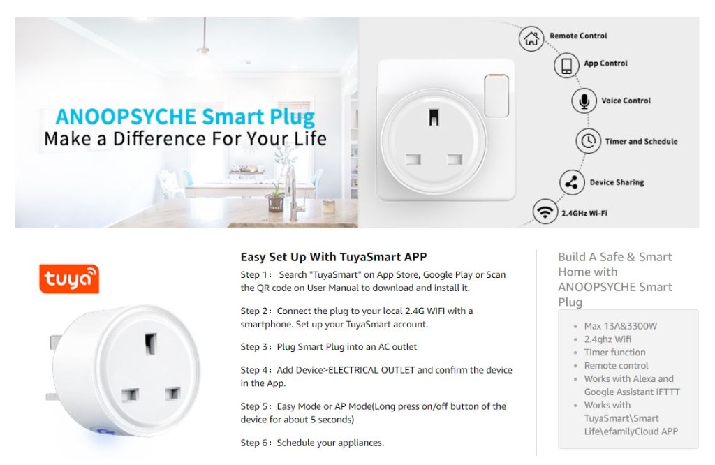 Brand New 3300w Wifi Smart Plug Socket Compatible With Alexa Google Home Ifttt 13a Mini Smart Outlet With Energy Monitoring App Remote Control Timer Function No Hub Required Energy Class