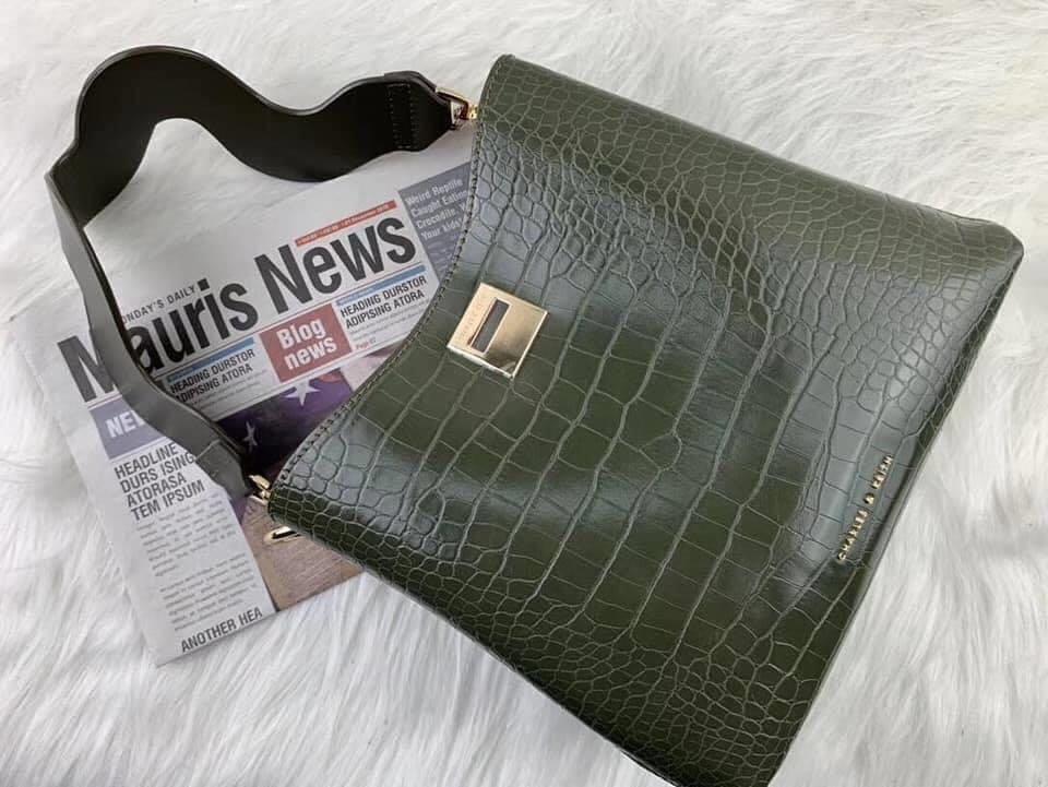 Charles and Keith Croc effect bucket shoulder bag, Luxury, Bags